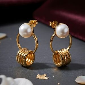 Minimalist Chic Faux Pearl Golden Hoops Earrings Dainty Everyday Jewelry